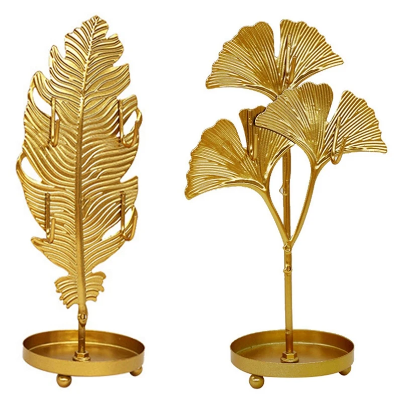 

2Pcs Mini European Style Metal Necklace Earrings Jewelry Display Stand Home Storage Decoration Size,C & B