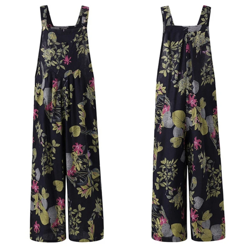 

Jumpsuit Ladies Workwear Floral Print Casual Loose Comfortable Rompers Wide Leg Pants 2021 Long Holiday Summer