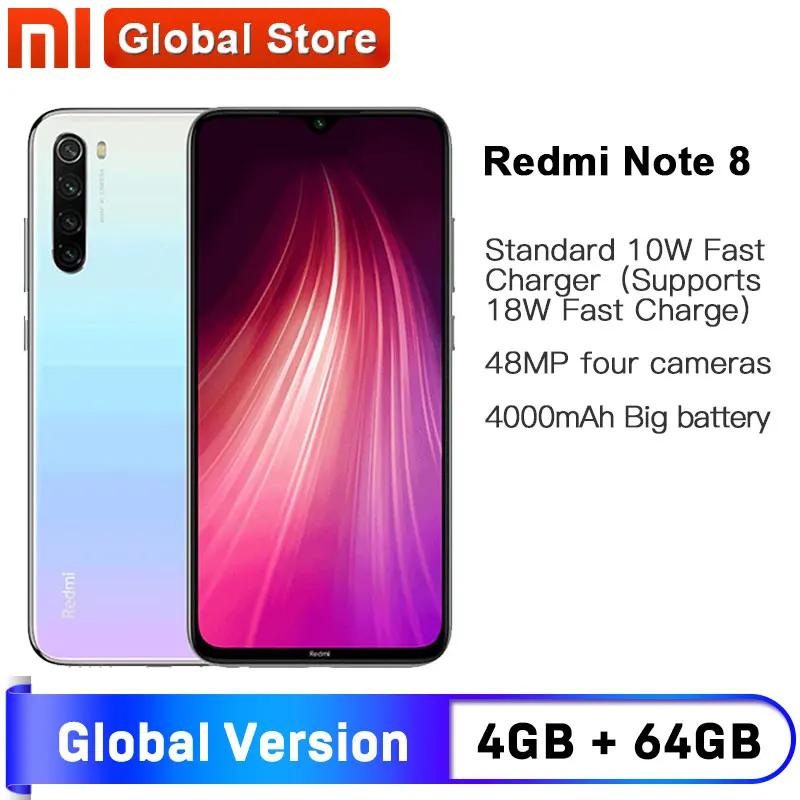 Глобальная версия смартфона Xiaomi Redmi Note 8 4 ГБ 64 Восьмиядерный Snapdragon 665 6 3 дюйма 48 МП