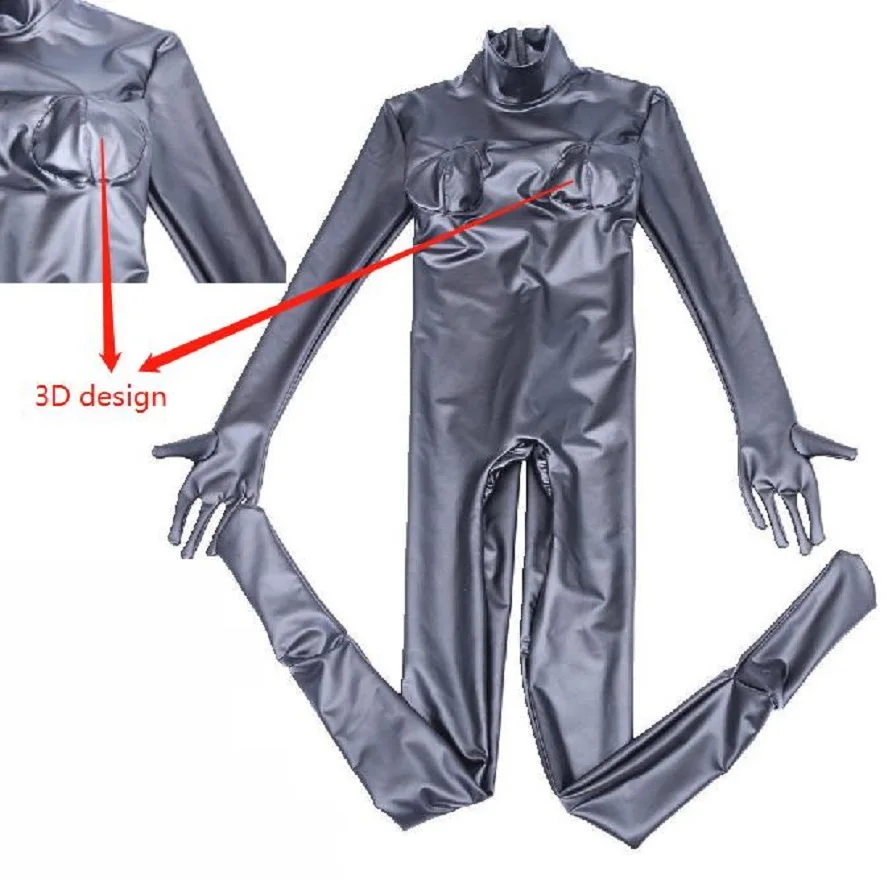 

Sexy Faux Latex Bodystocking Seperate Fingers Bodycon Jumpsuit Long Sleeve Pantyhose Bodysuit One Piece Tights Full Coat Catsuit