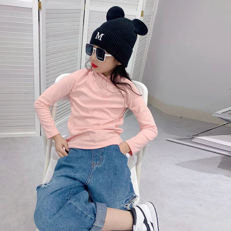 

Spring Thin Children Bottoming Shirt Girl Fashion Candy Color Long Sleeve T Shirt Kids Casual All-match Pullover Tops 3 9 12 14y