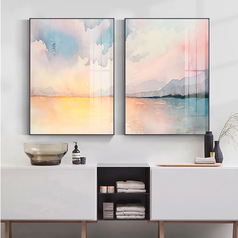 

Pop Romantic Pink Seascape Canvas Painting Nordic Blue Poster Print for Living Room Bedroom Modern Home Girlish Wall Art Picture