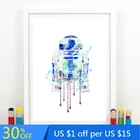 Постер на стену с акварельным роботом R2D2, Картина на холсте из классического фильма Scifi, Настенный декор для комнаты мальчиков