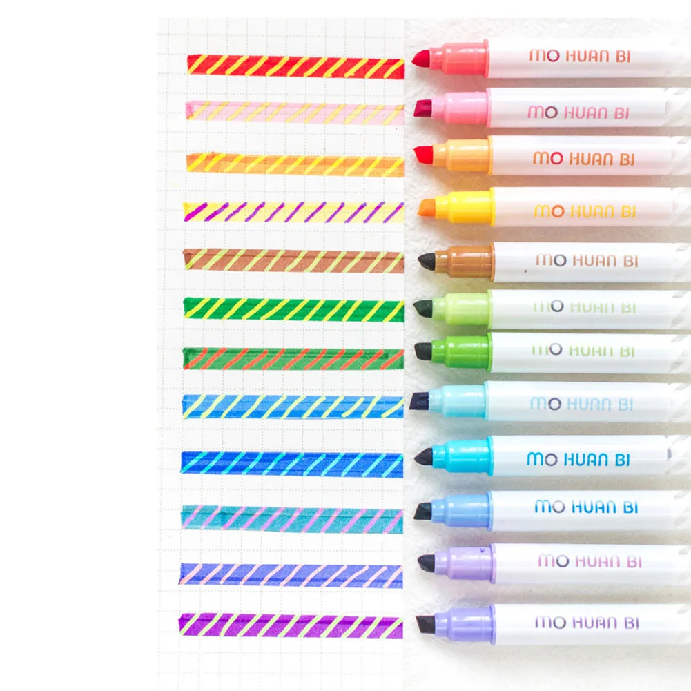 

12pcs Art Marker Magic Office School Journal Diary DIY Assorted Color Changing Plastic Students Gift Highlighter Pen Note Taking