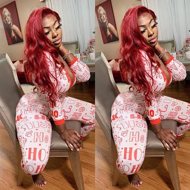 

2020 Christmas Jumpsuits Long Sleeve Print Skinny Casual Sleep Wear Women Sexy Outfits Skinny Jumpsuits Nightcloths