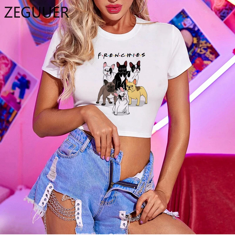 

Модная женская футболка с рисунком собаки летняя одежда для леди Harajuku Kawaii футболка корейский стиль Ullzang укороченный топ для девочек 90s
