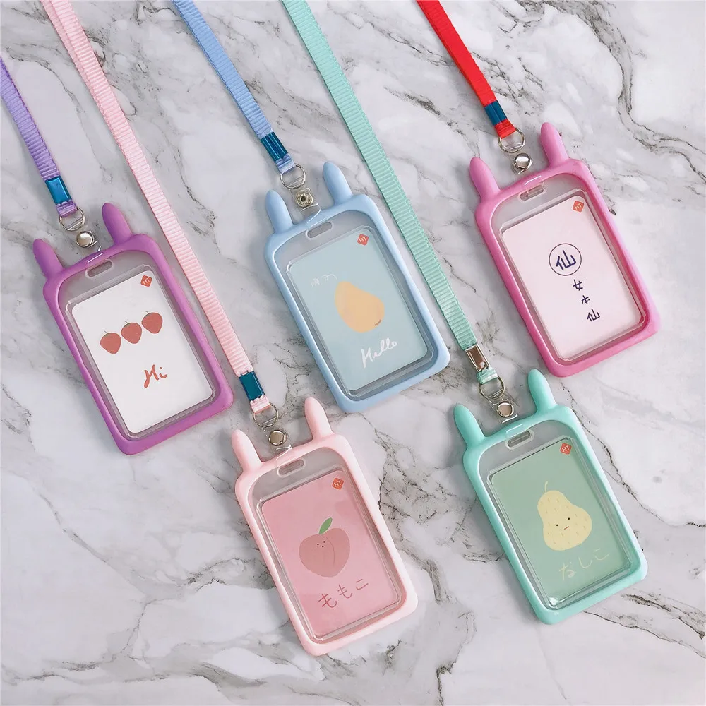

High Quality Credit Card ID Holder Cute Cartoon Silicone Bus Card Case Key Holder Ring Luggage Tag Trinket