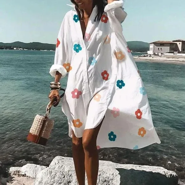 

Chic and Elegant dresses for women 2022 summer Fashion style V neck long sleeves shirt casual Female midi dress free shipping