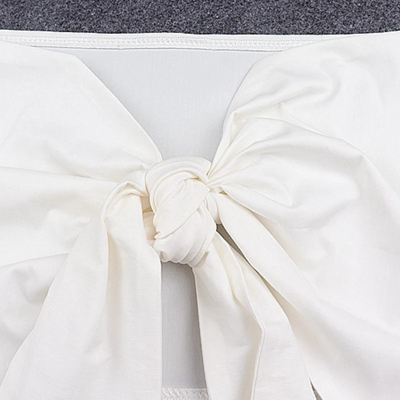 

LVINMW Sexy Strapless Square Collar Puff Sleeve Long Bow Bandage Navel Crop Top Woman Blouses Fashion Slim Tops Streetwear