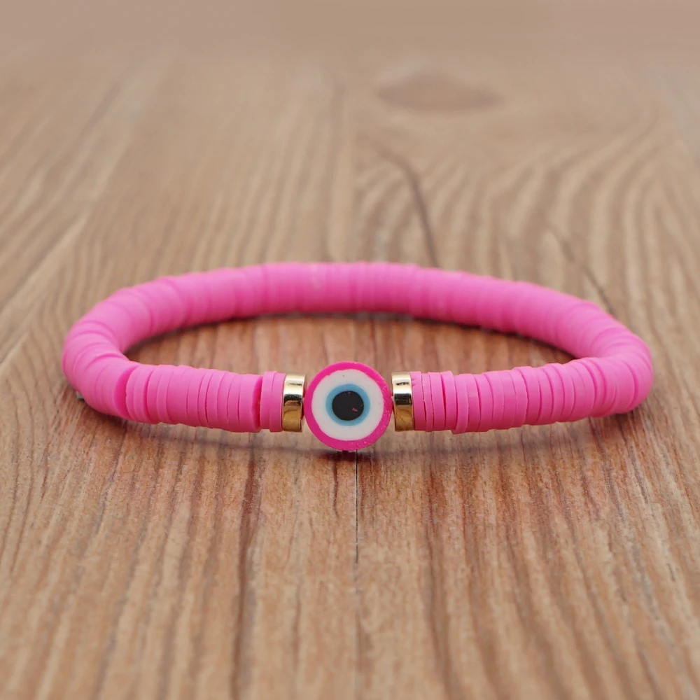 

Shinus Heishi Disc Beads Bracelets Turkish Evil Eye Bracelet For Women Multicolor Soft Pottery Greek Eye Summer Jewelry 2021