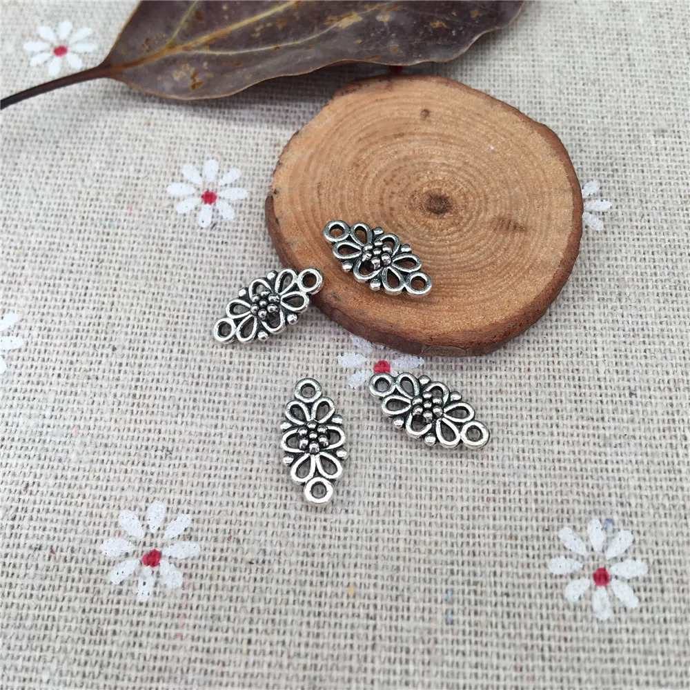 100 шт. двойное отверстие для подвешивания Соединитель с цветочным узором шармов