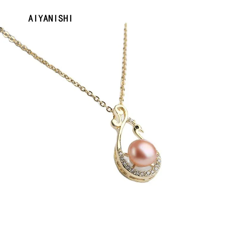 

AIYANISHI 18K Gold Filled Natural Freshwater Pearl Necklaces Cute Charm Necklaces Jewelry Freshwater Pink Pearl Necklaces Gift