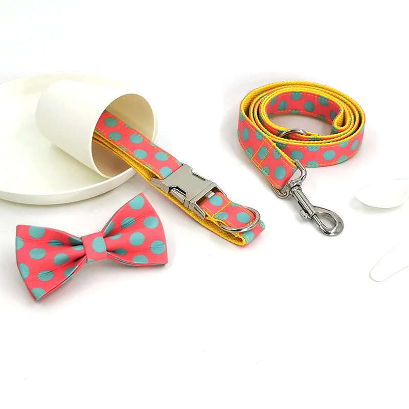 Ошейник и поводок для собак в горошек с галстуком-бабочкой больших маленьких