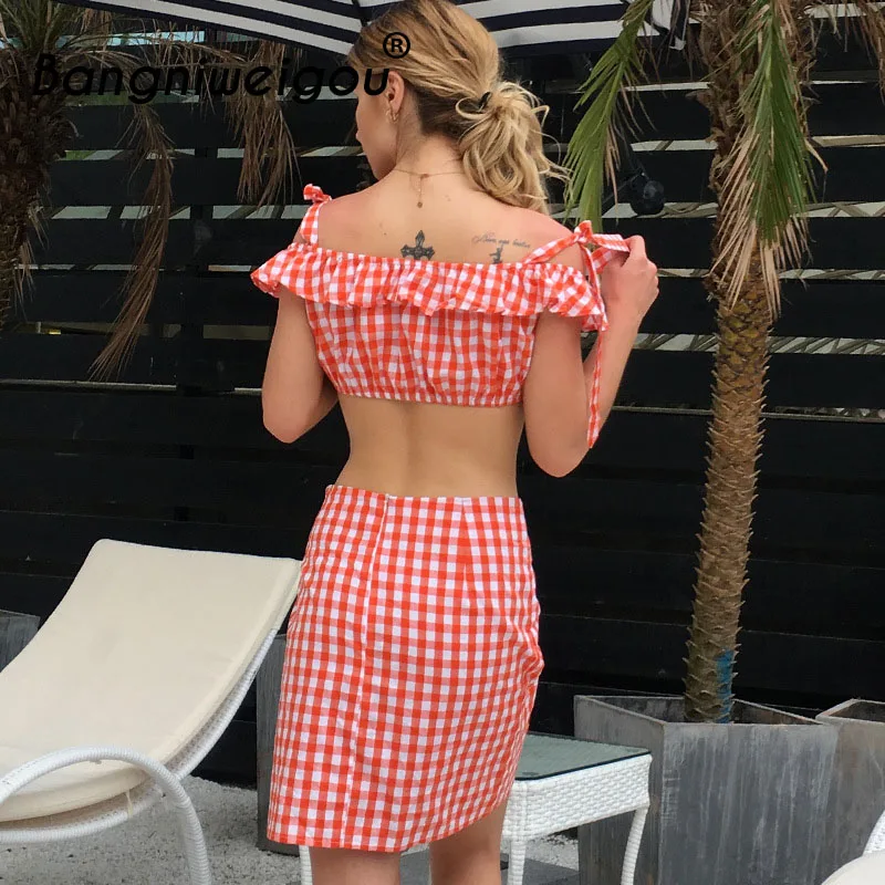 Женское клетчатое платье Bangniweigou комплект из двух предметов топ с квадратным