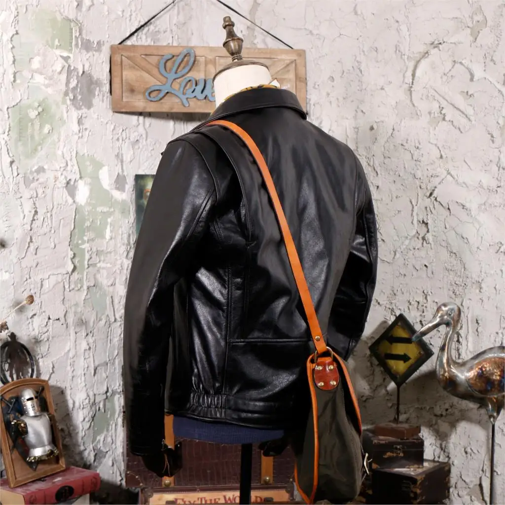 japanese Men's genuine vintage short style calfskin slim fit moto biker jacket men Buco copy leather coat male | Мужская одежда