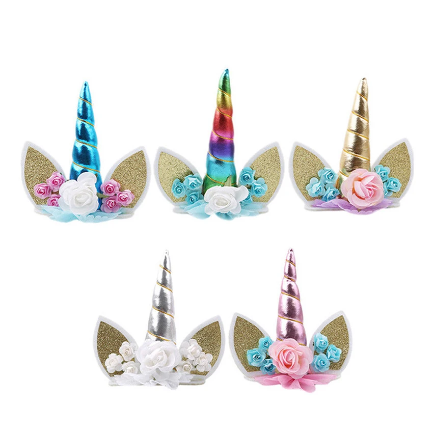 Золотой Серебряный Розовый Единорог рога торт Топпер дети день рождения ребенка