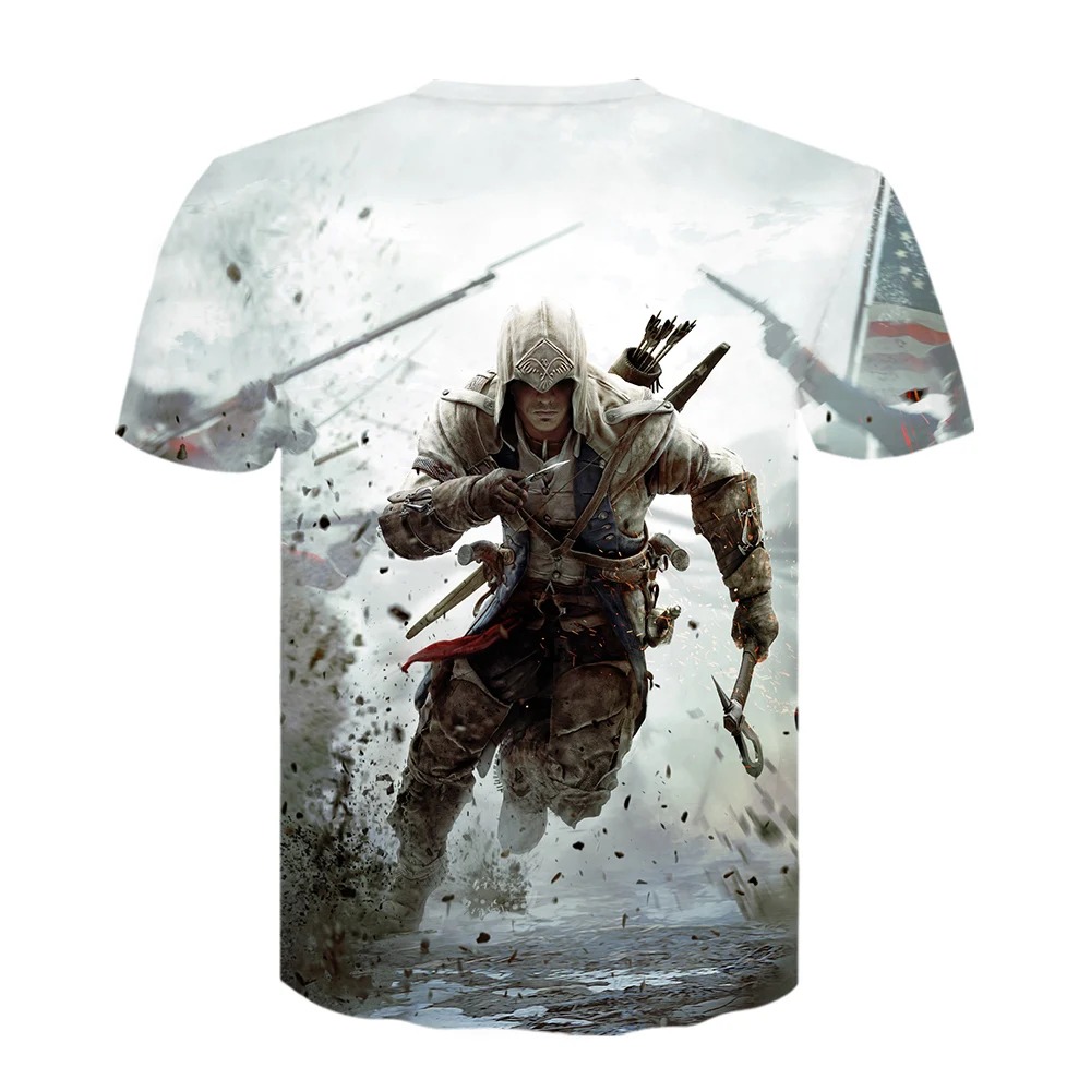 Повседневная мужская Assassins Creed футболка Веселая футболка с короткими рукавами с 3D принтом летние футболки в стиле хип-хоп белая рубашка мужские рубашки