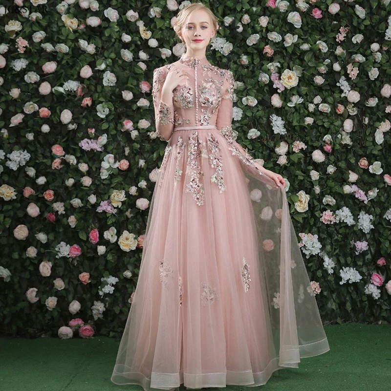 Платье женское ТРАПЕЦИЕВИДНОЕ с высоким воротом Тюлевое свадебное платье 3D