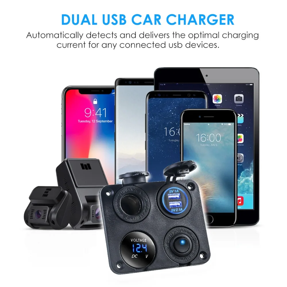 New Dual USB Waterproof Car Charger Cigarette Lighter Socket Intelligent Mutiple Protection Adapter With LED Voltage Display | Электроника