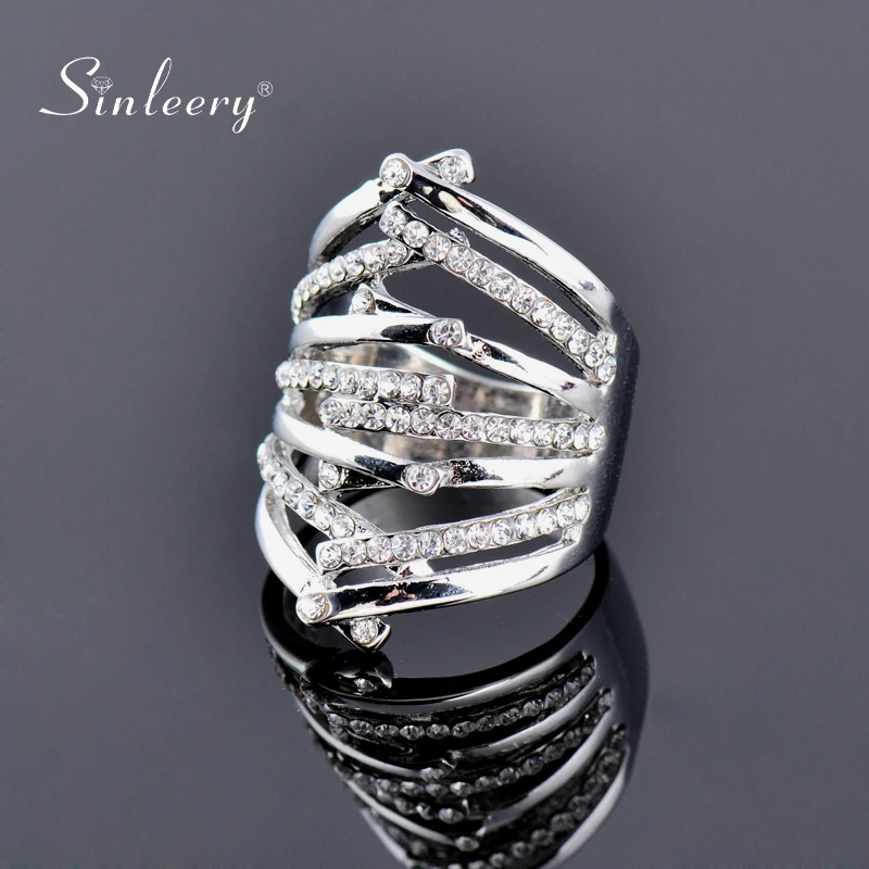 

SINLEERY 2020 Trendy Silver Color Cross Finger Rings With Cubic Zirconia Fashion Party Jewelry Size 7 8 9 JZ184 SSH