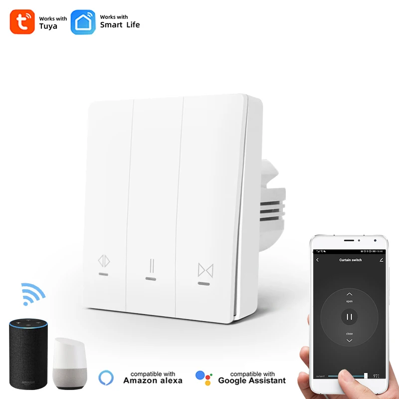 Умный выключатель для штор Tuya Smart Life Wi Fi с голосовым управлением через приложение