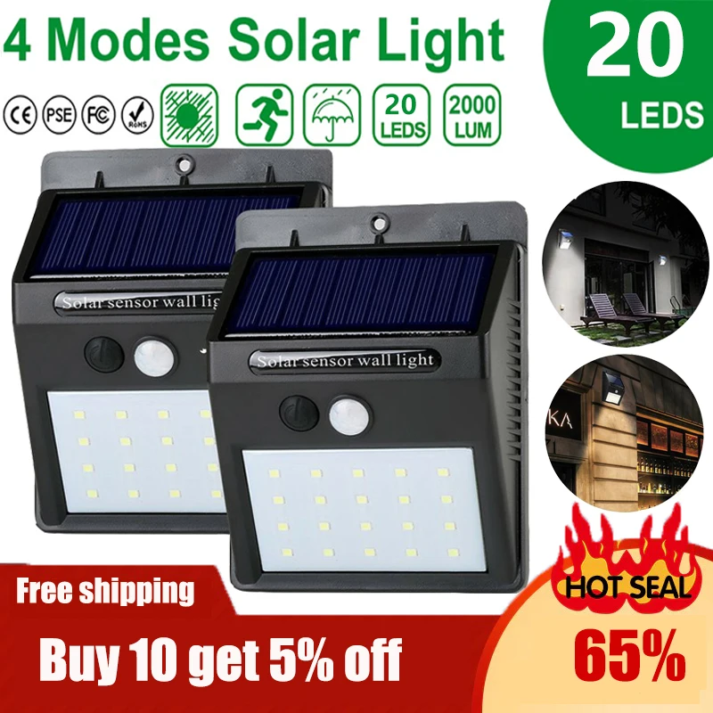 

Solar Led Light Outdoor Sunlight Garden Decoration Waterproof PIR Motion Sensor Street Lamp Public Road Spotlights 20