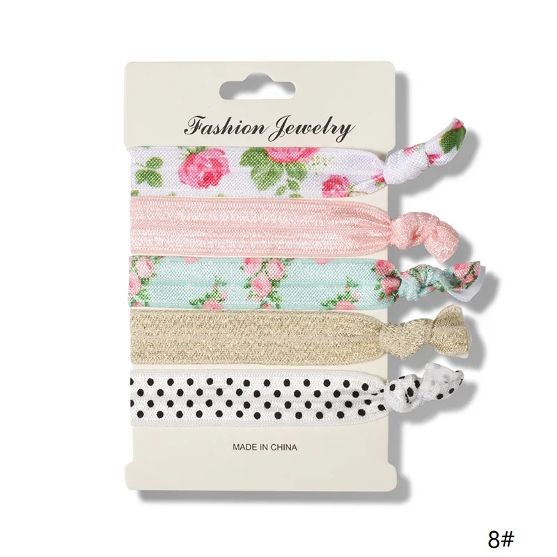 5 шт. модные Банджи шнур женские резинки для волос тропический лес Фламинго Единорог Узор Галстук Узел эластичные резинки для волос - Цвет: 8