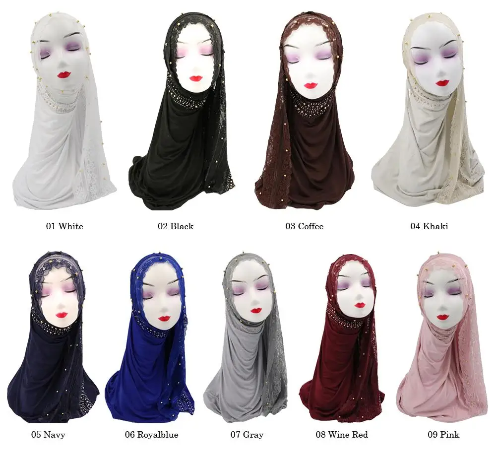 Новая мода женский длинный шарф для мусульманки бисерные кружевные шали