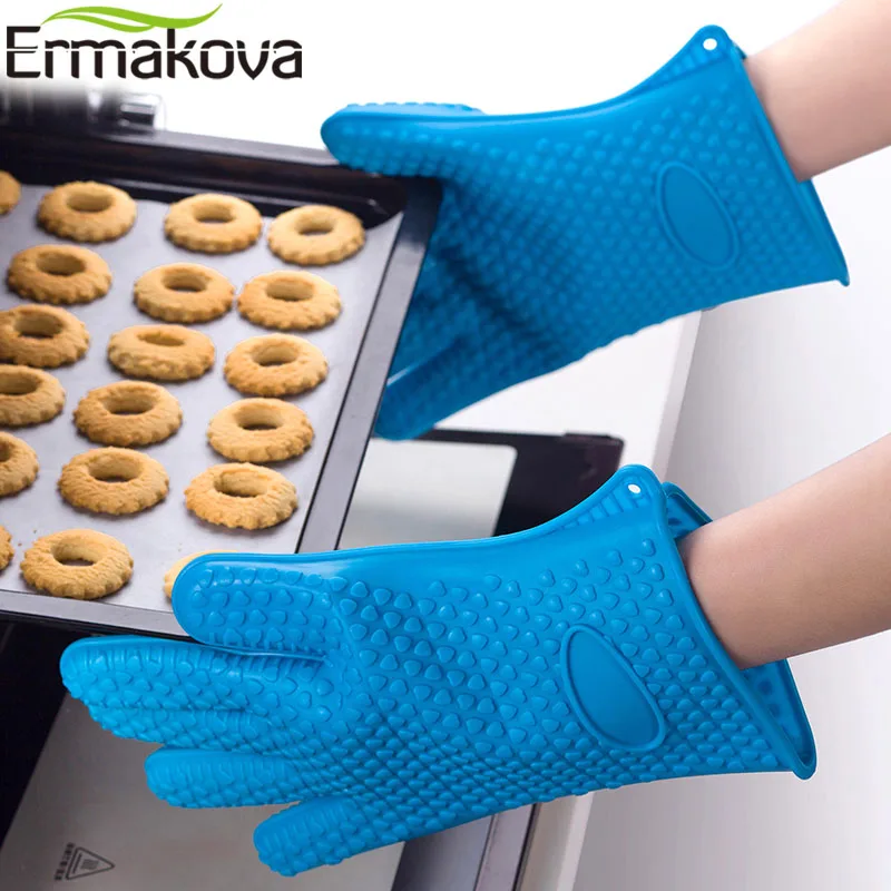 

ERMAKOVA Thickening Silicone Glove BBQ Grill Glove Oven Mitts Barbecue Oven Baking Glove Pinch Mitts Hot Pot Bowl Holder