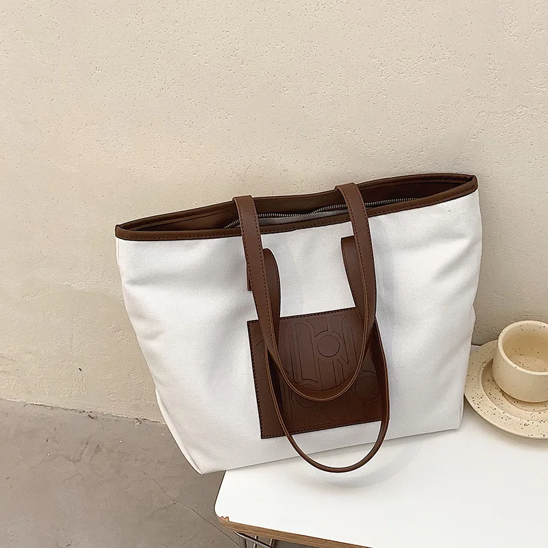 

European and American Large-capacity Canvas Bag Female 2021 New Fashion Contrast Color One Shoulder Underarm Bag Art Tote Bag