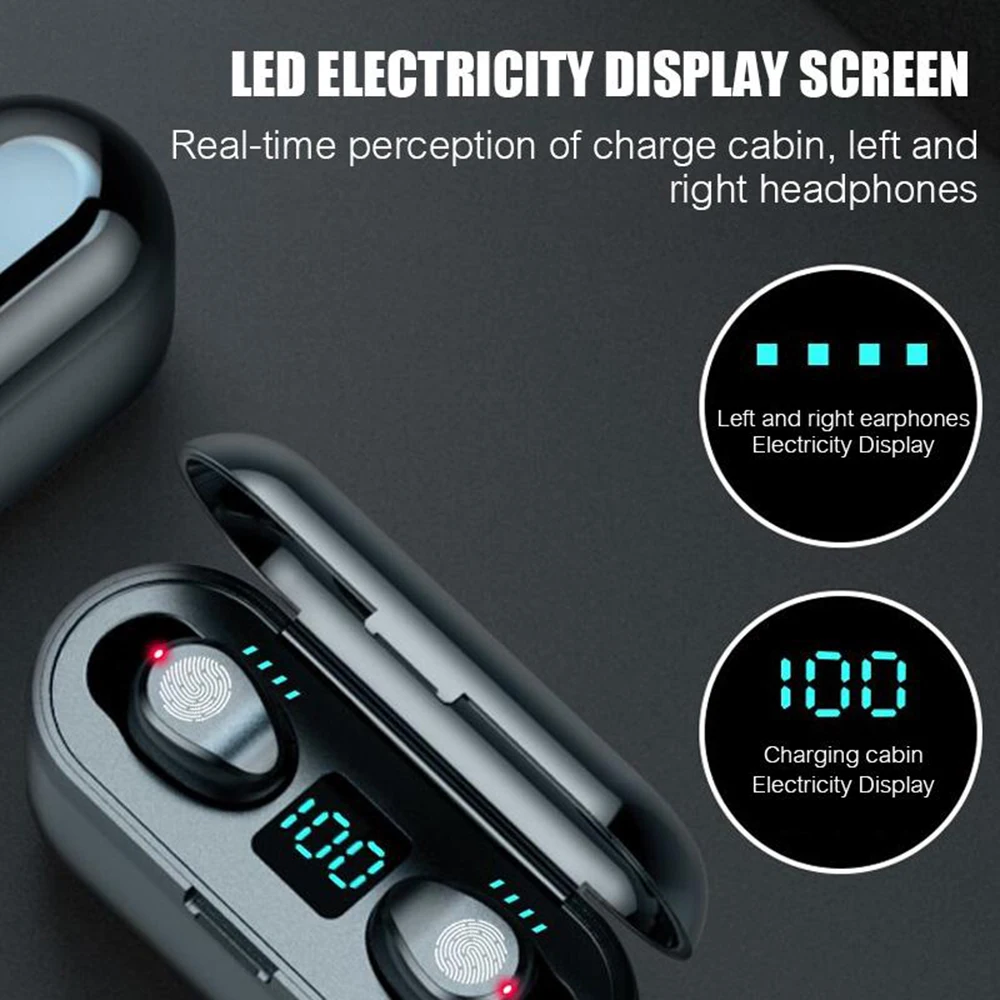 

Wireless Earphone Bluetooth V5.0 F9 TWS Wireless Bluetooth Headphone LED Display With 2000mAh Power Bank Headset With Microphone