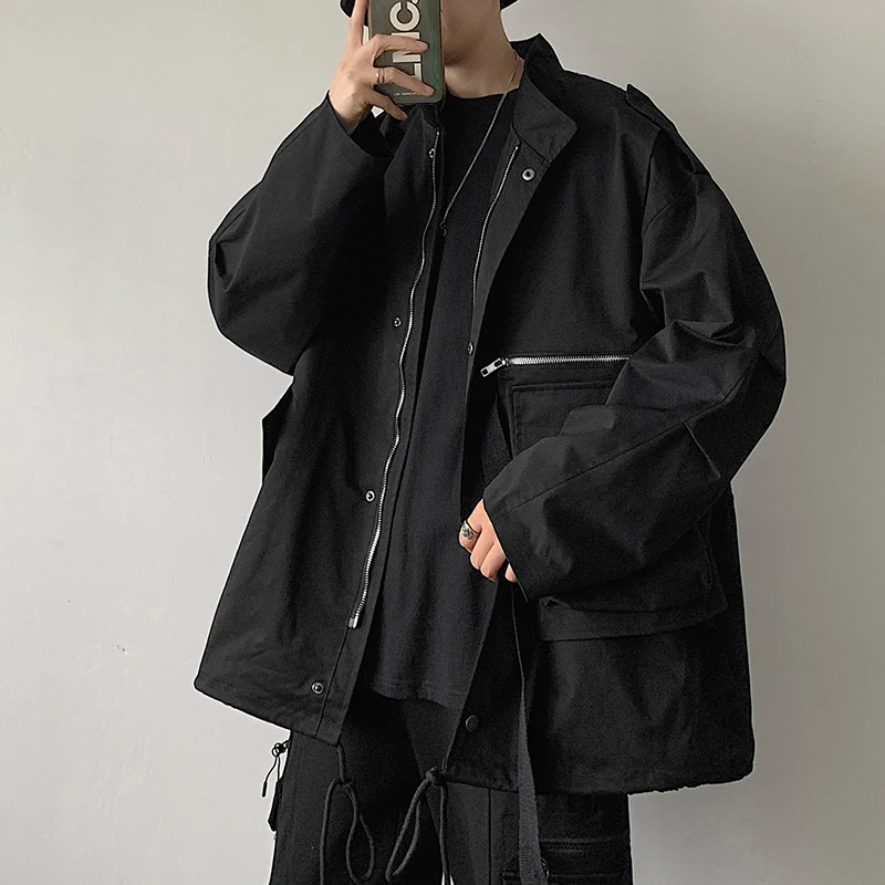 

Hip Hop Spring Jackets Men Windbreaker Autumn Loose Casual Jacket Couple Bomber Jacket Men Loose Large Size Zipper Coat