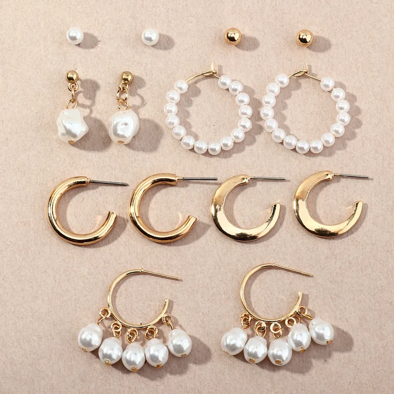 

2020 Wholesale European and American Fashion Jewelry Cold Wind Geometric C-shaped Earrings Temperament Pearl Earrings Women