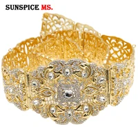 sunspicems elegent big moroccan caftan belt for women gold color full crystal metal waist chain belt wedding jewelry