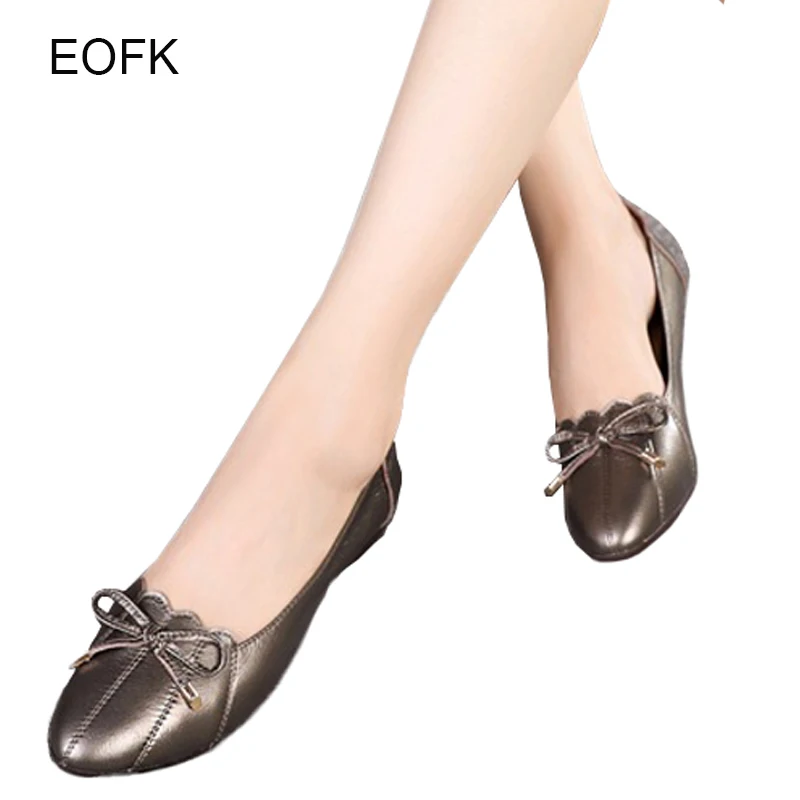 

Женские балетки EOFK из натуральной воловьей кожи, элегантные мягкие дышащие туфли на плоской подошве, без застежки, с бабочкой