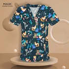 Топ Женский медицинский с V-образным вырезом и мультяшным принтом