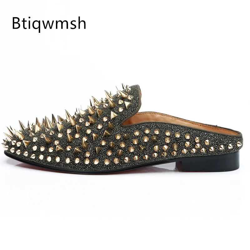 

Newest Spiked Slippers Shoes Men Round Toe Rivet Studded Flat Shoes For Man Fashion Party Shoes