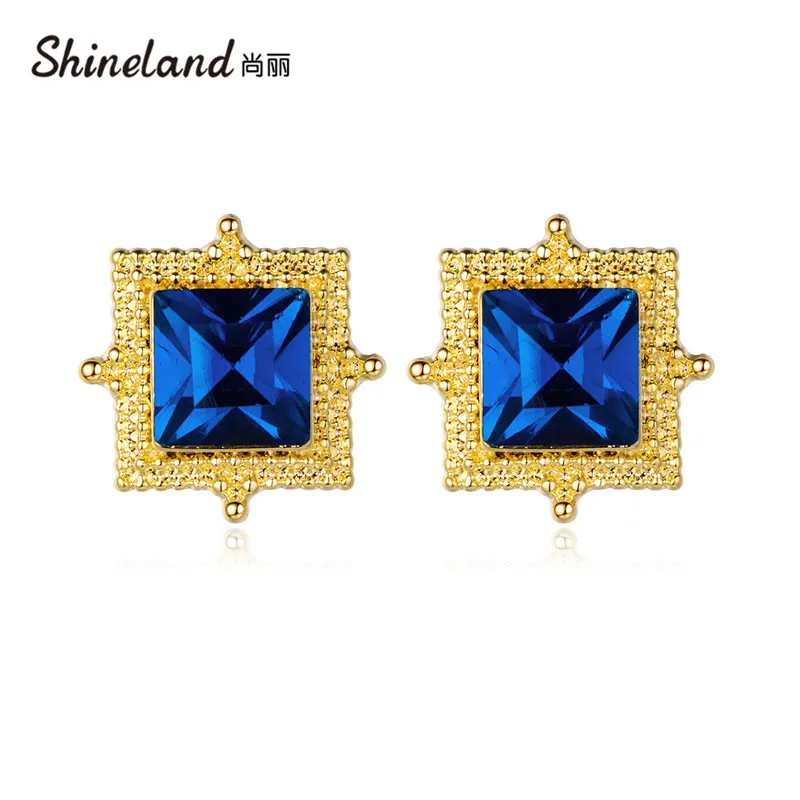 

Shineland Luxury Female Crystal Zircon Stone Square Stud Earrings Fashion Vintage Metal Brincos For Women Jewelry Bijoux Gift