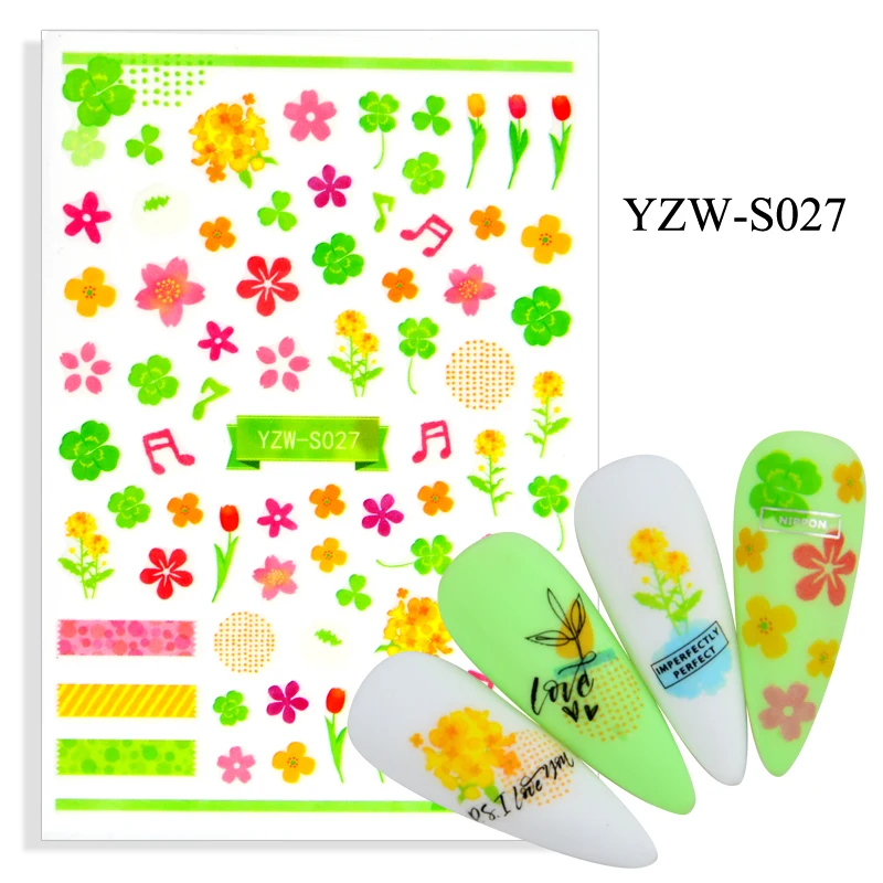 2022 летние наклейки для ногтей с цветами и фламинго 3D абстрактный дизайн лица леди