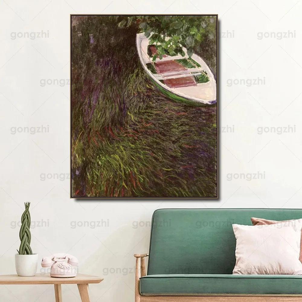 

French Impressionist Painter Monet Canoeing High-Definition Printing Oil Painting Modern Frameless Home Decoration Poster