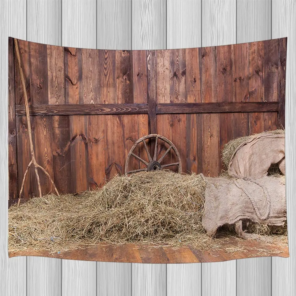 

Rustic Tapestry Hay Bale Wood Western Barn Cowboy Theme Rural Life Tapestries Wall Art Hanging Bedroom Living Room Dorm Blankets