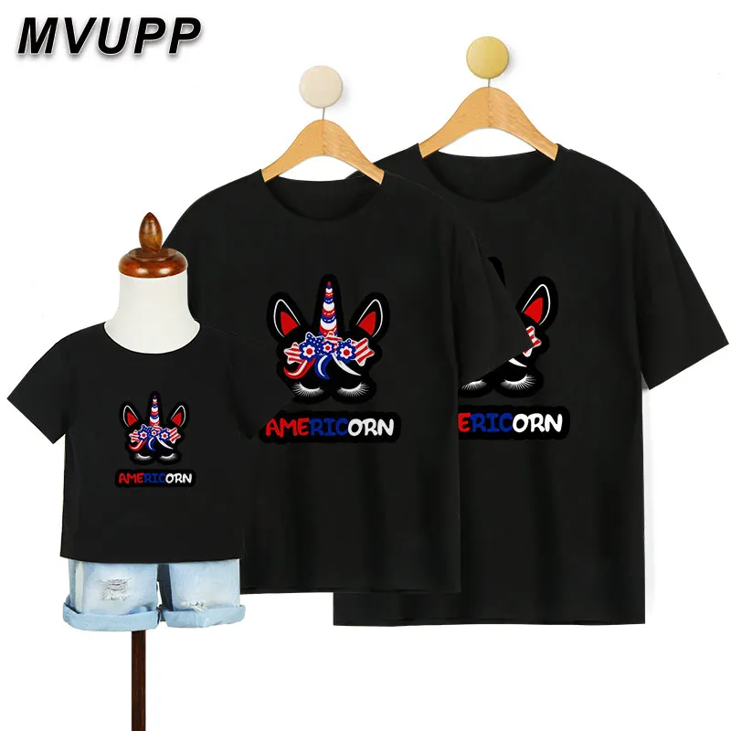 Одежда для всей семьи на День Независимости черная футболка с круглым вырезом