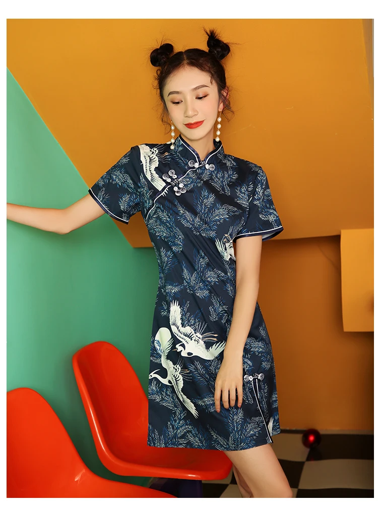 SWEETXUE китайское платье для женщин Cheongsam Современные вечерние платья с животным принтом Тонкий Сплит Пряжка китайский воротник Qipao платье