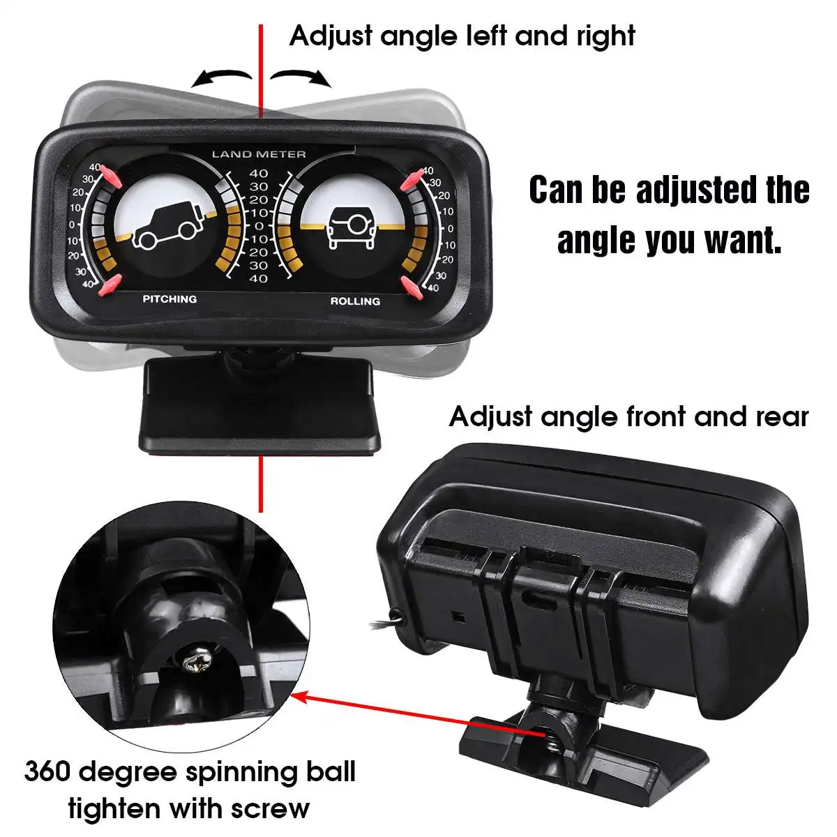 

New 12V Car Angle Tilt Two-barreled Backlight Inclinometer For Compass Balance Level Slope Meter Gauge