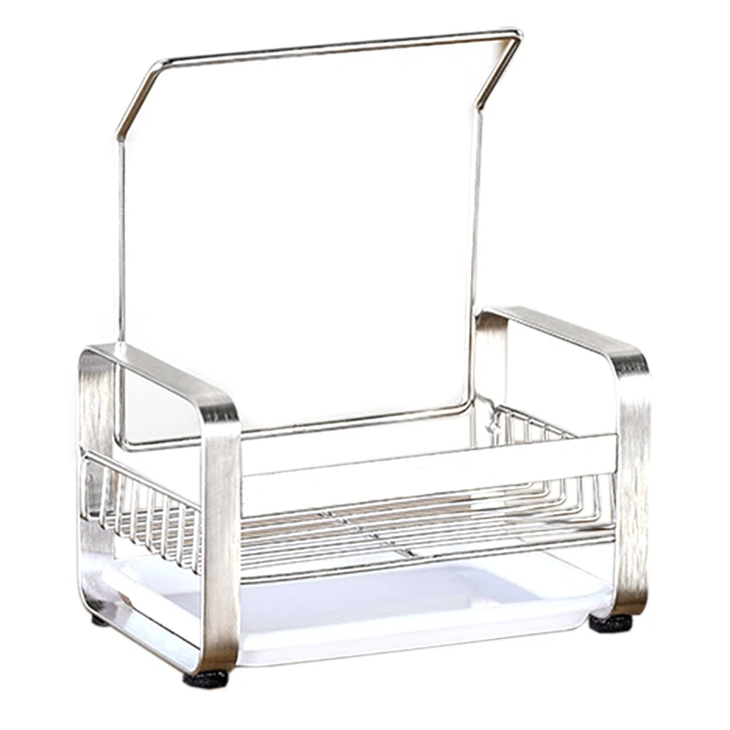 

Large Sponge Holder Kitchen Sink Caddy Cleaning Brush Soap Organizer Rack, with Drain Tray