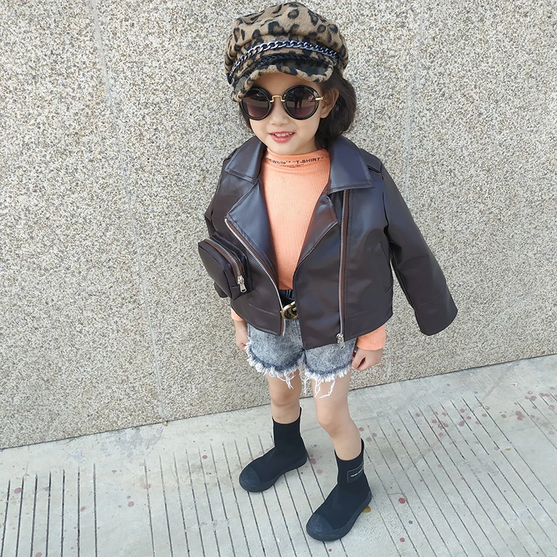 Новинка весенняя куртка для девочек пальто из искусственной кожи куртки на