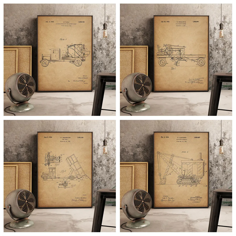 

Bouw Vrachtwagens Foto 'S Kwekerij Kinderkamer Retro Poster Retro Schilderij Kwaliteit Canvas Woonkamer Home Decor Mode