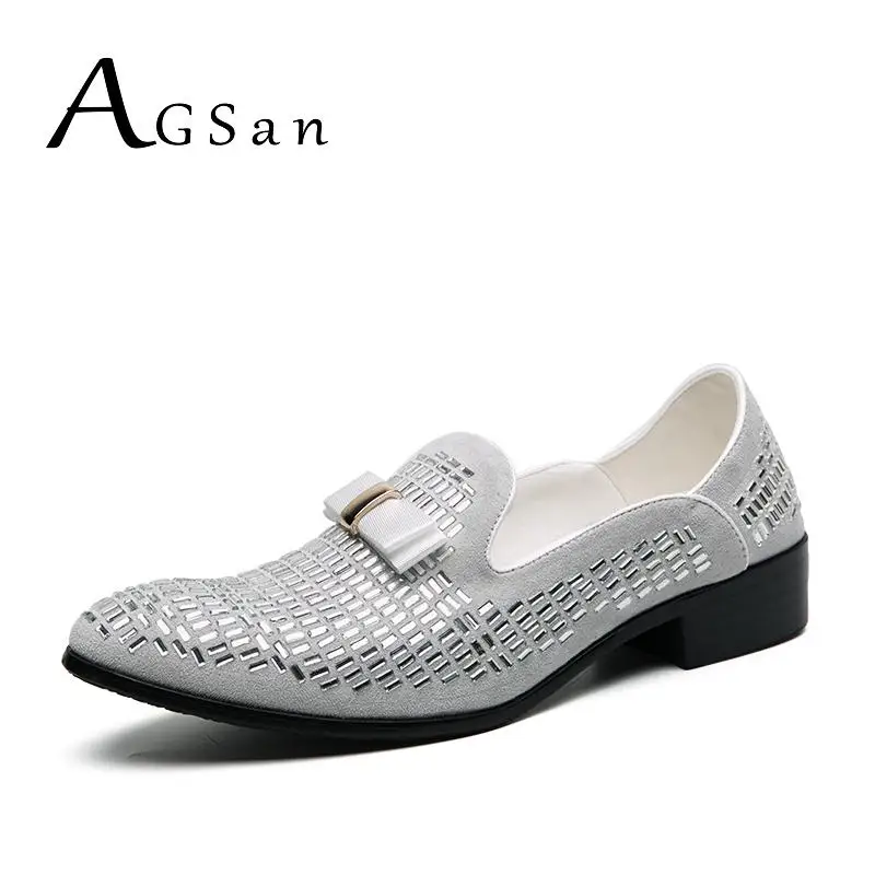 AGSan White Men Wedding Shoes Diamond Fashion Dress Luxury Brand Mens Loafers Bling Party 38-48 Slipon | Обувь