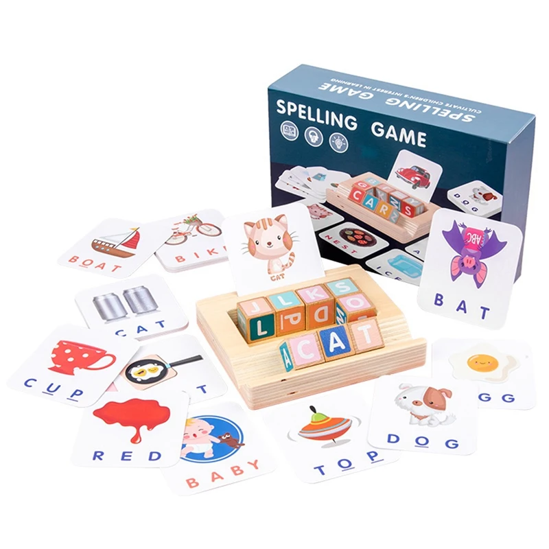 

Letters Wooden Toy Spelling English Word Game Teaching Blocks Cardboard Spell Word Education for Kids Gift