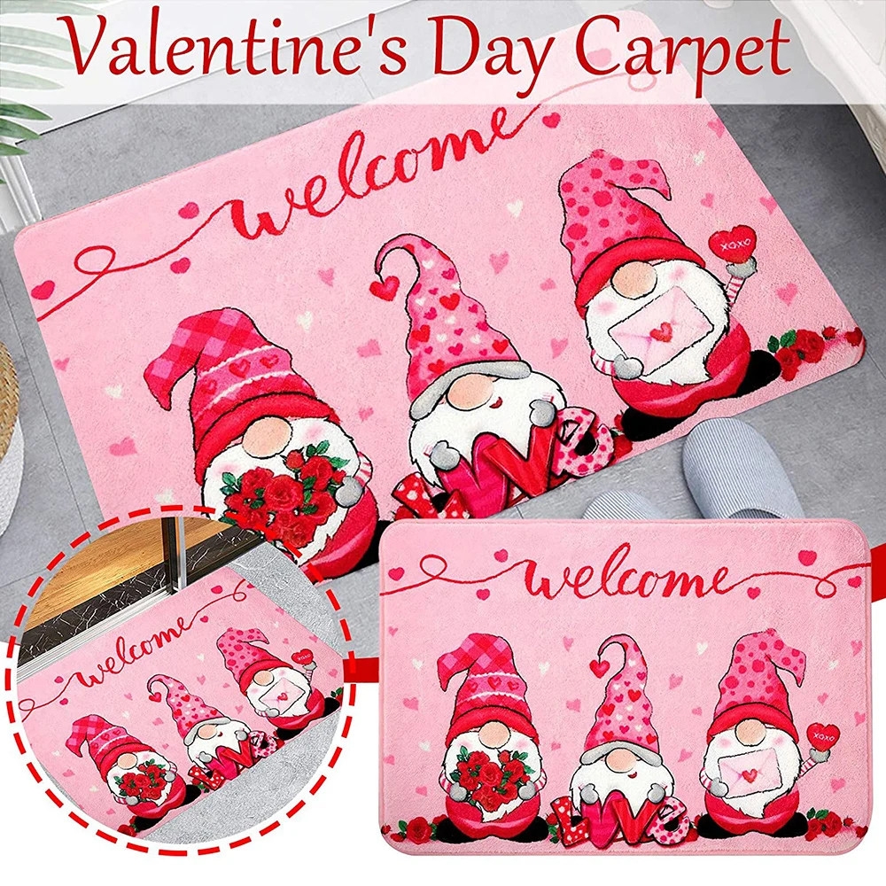 

Happy Valentine's Day Gnome Decorative Doormats for Indoor Outdoor Entrance Bathroom Doormat Non Slip Welcome Mats